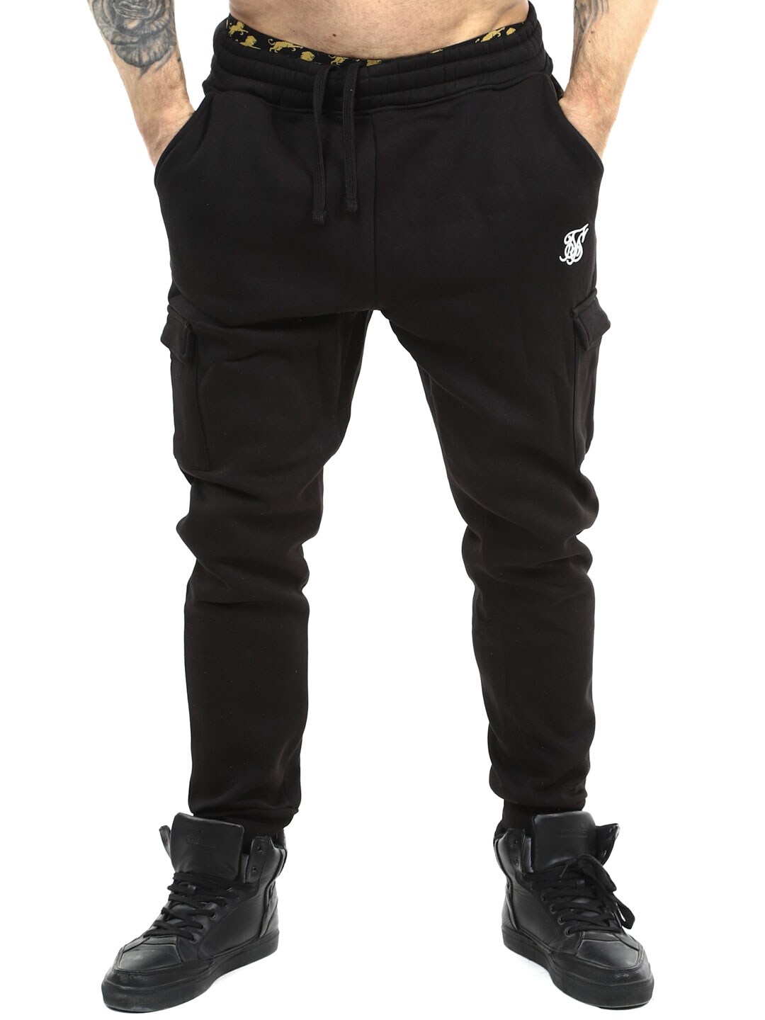 Essentials SikSilk Cargo Sweatpants - BLACK_1.jpg