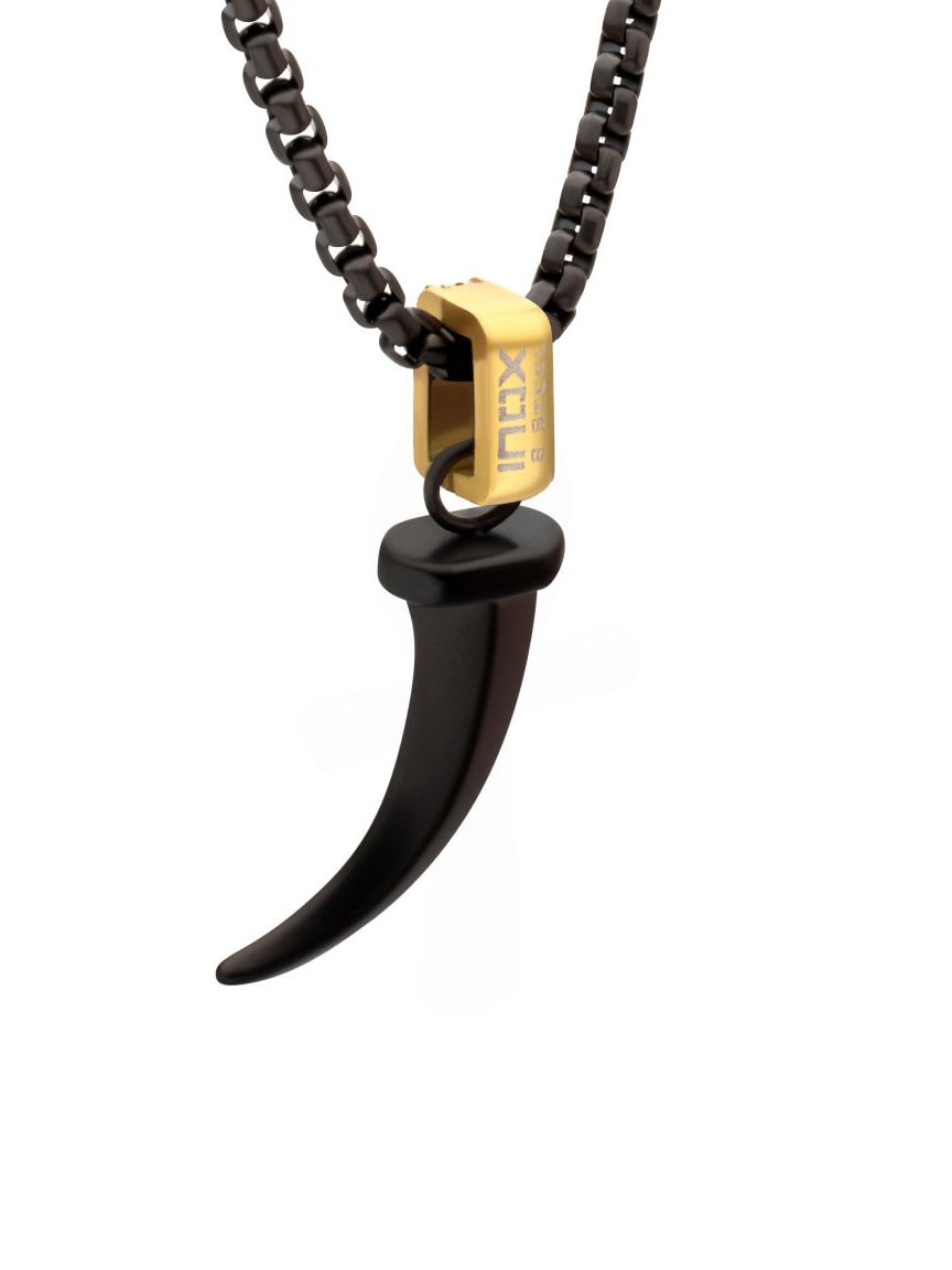 Horn Pendant Inox Halsband - Svart 1.jpg
