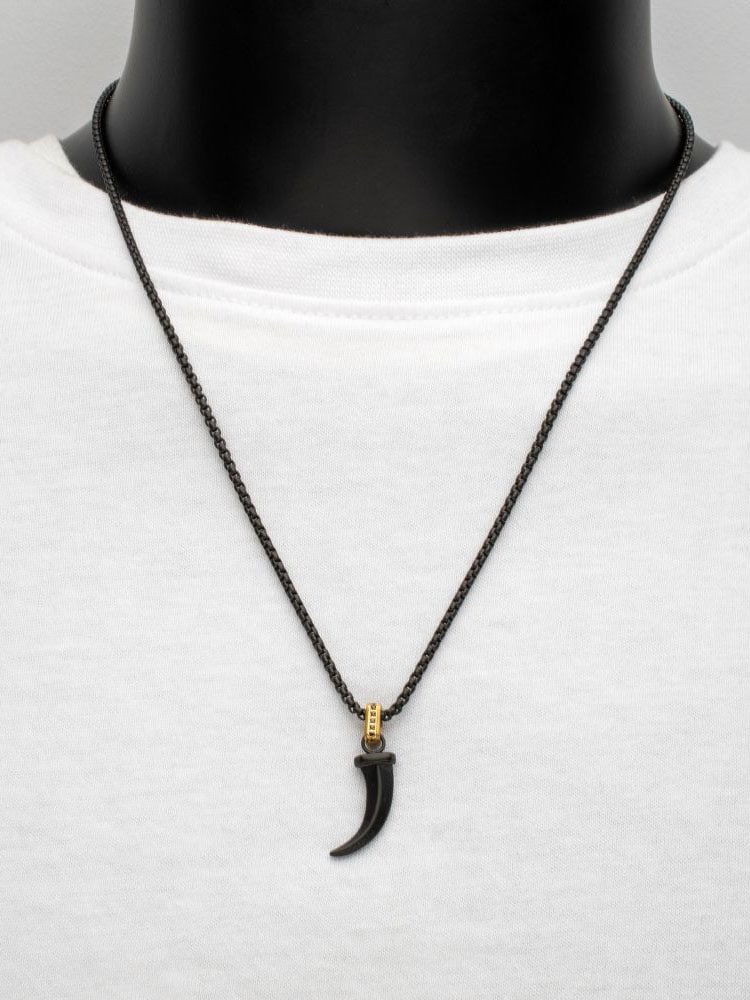 Horn Pendant Inox Halsband - Svart 5.jpg